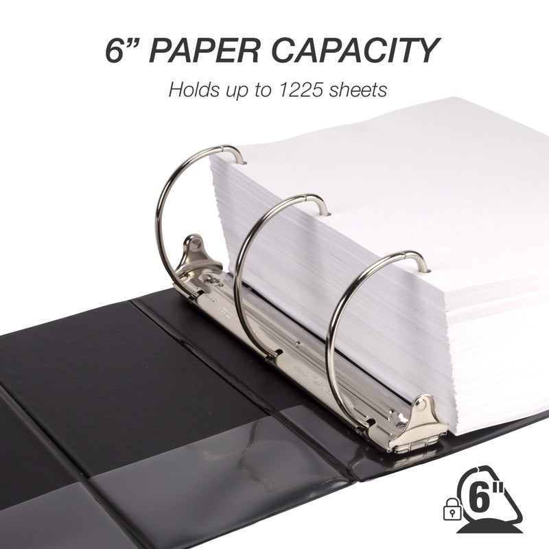 Samsill Durable 6 inch 3 Ring Binder, Made in USA, Locking D Ring FSC 100% Recycled Chipboard, Black, 2 Pack - Image 3